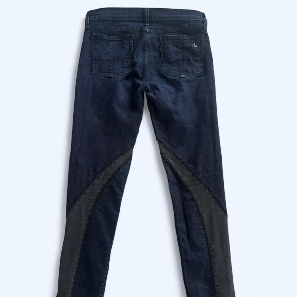 rag & bone Midnight Dark Wash Blue Lace Trim Panel Skinny Jeans Size 27 - Picture 3 of 8